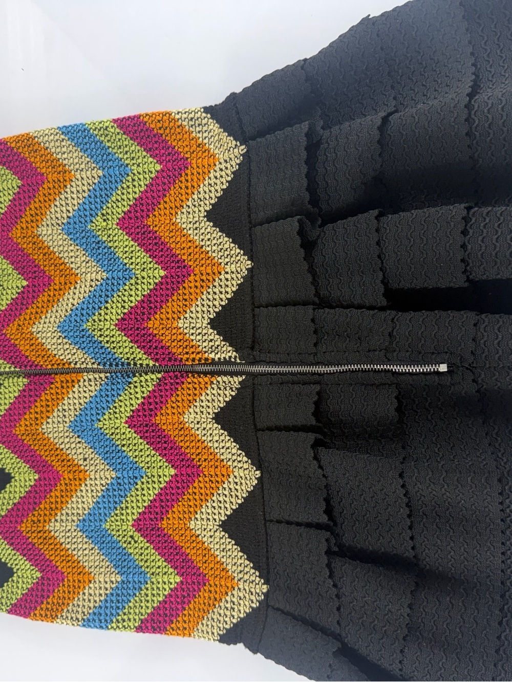 Gracia Strapless Peplum Top Size L Multicolor Chevron Black Ruffle - Picture 4 of 5